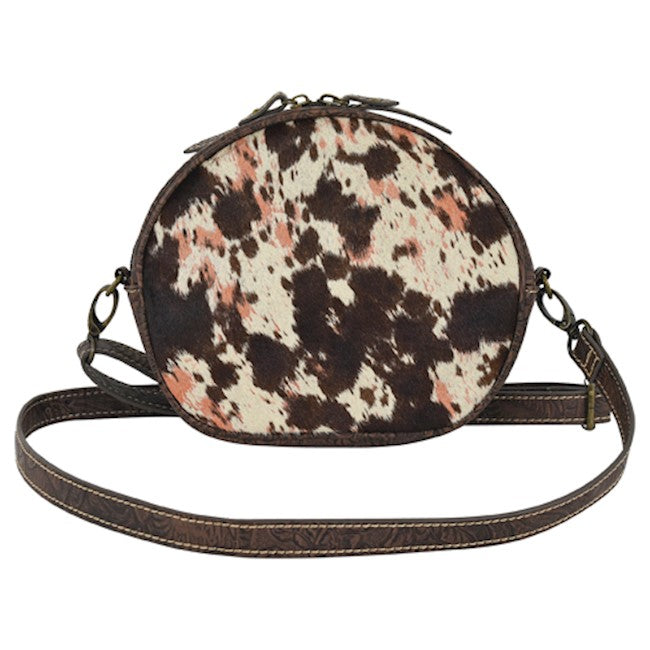 Tony Lama Canteen Crossbody Hair On Hide With Tooled Accents