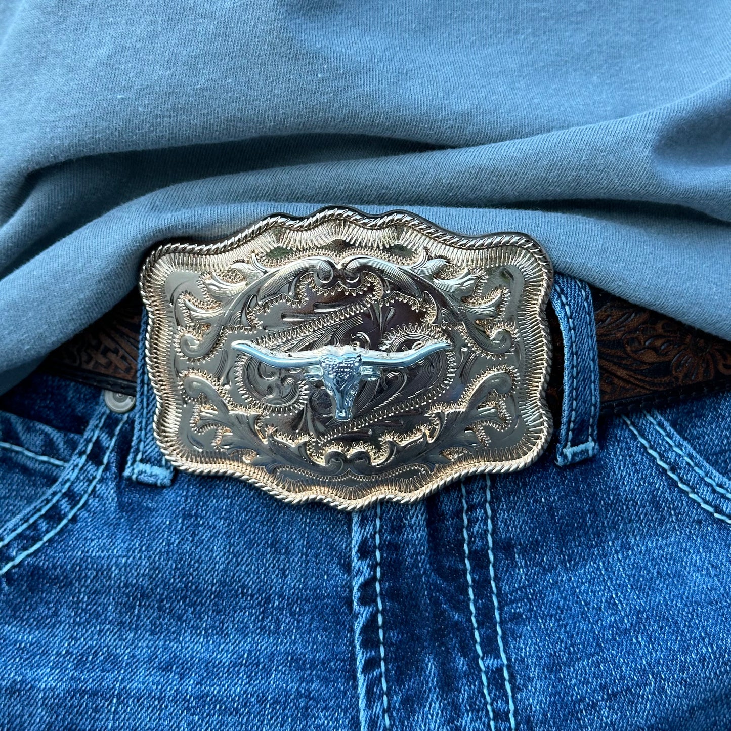 Western Longhorn Belt Buckle